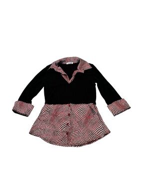 Vintage 2000s Faux Layered 2 in 1 Top Collard Blouse Sweater Black & Polka Dots